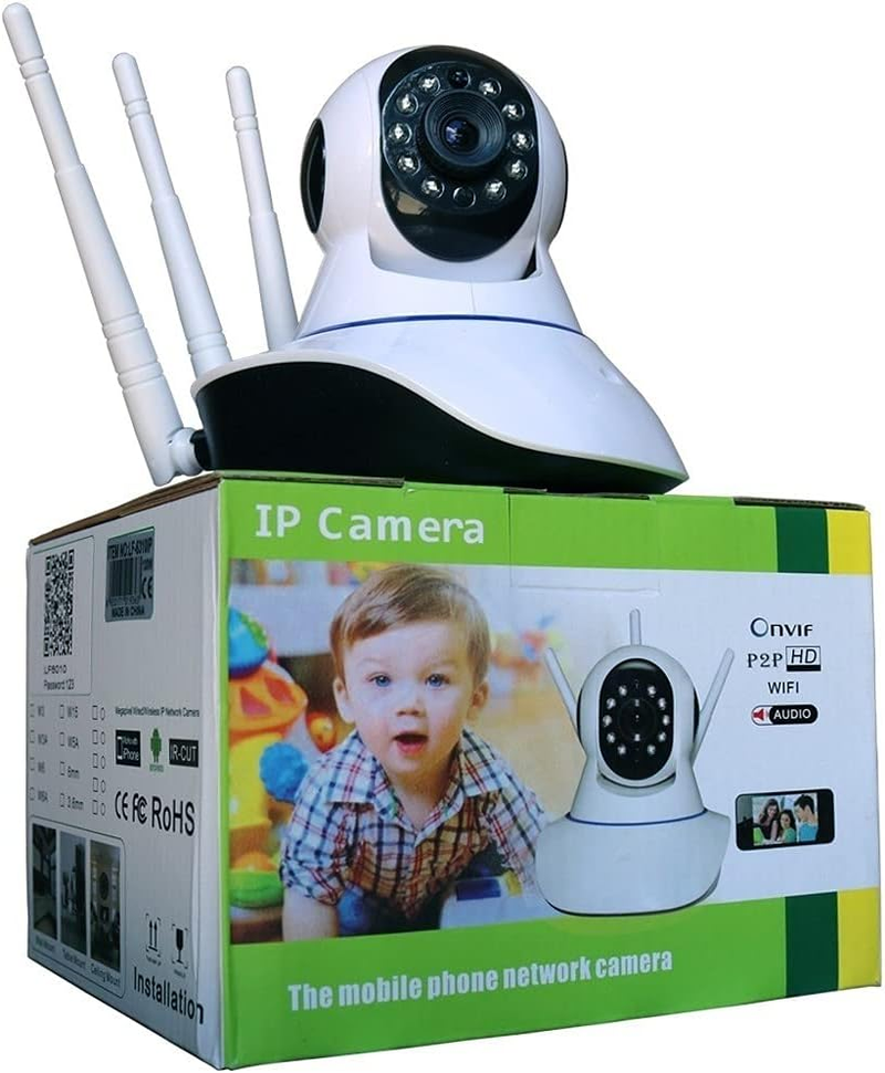 câmera iP robô 3 antenas wifi visão noturna full HD 360º microfone áudio babá eletrônica robozinho sem fio